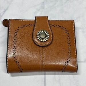 Sendefn Small Womens Leather Wallet RFID Honey Brown Sunflower Accent New
